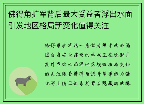 佛得角扩军背后最大受益者浮出水面引发地区格局新变化值得关注 佛得角扩军背后最大受益者浮出水面引发地区格局新变化值得关注